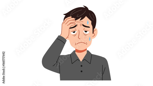 Weariness Personified: An illustration showing a man conveying weariness, etched with stress and exhaustion, captured through precise strokes and a minimalist design.