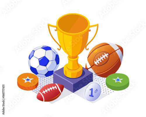 Championship trophy flat concept vector illustration icons .Basketball Tournament Trophy Winner