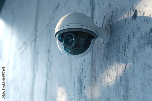 Security camera monitoring detected intrusion in urban location during daylight hours