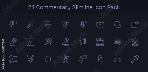 Commentary Vector Set - 24 Slim Line Icons