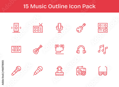 Music Icon Set - 15 Outline Graphics
