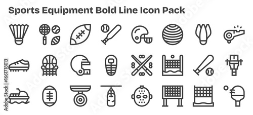 Sports Equipment Visual Pack - 24 Bold Outline Icons