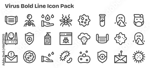 24 Bold Outline Style Icons - Virus Collection