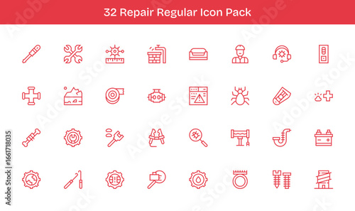 Regular Line Style Repair Icons - 32 Vectors