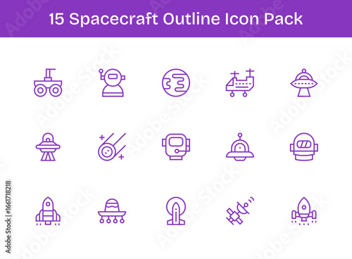 15 Icons for Spacecraft in Outline Format