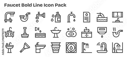 Bold Outline Icons - Faucet Set with 24 Vectors
