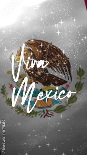 Viva mexico text animation with waving flag and fireworks, perfect for travel, celebrations, hispanic culture, patriotic designs, fiestas, mexican independence day promotions.