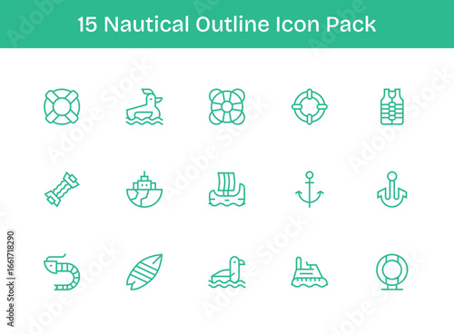 Nautical - 15 Icons in Outline Design