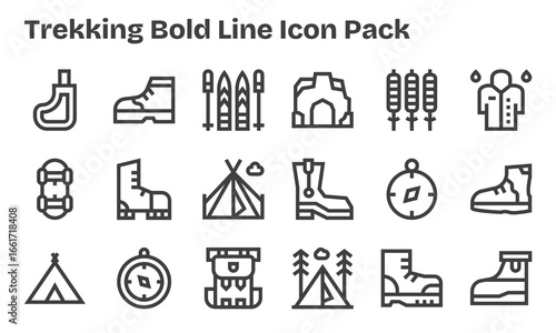 Bold Line Icons - Trekking Set with 18 Vectors