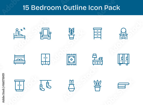 Bedroom Visual Pack - 15 Outline Icons