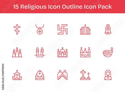 Outline Icons - Religious Icon Set with 15 Vectors