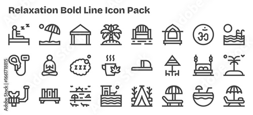 Bold Outline Style Relaxation Icons - 24 Vectors