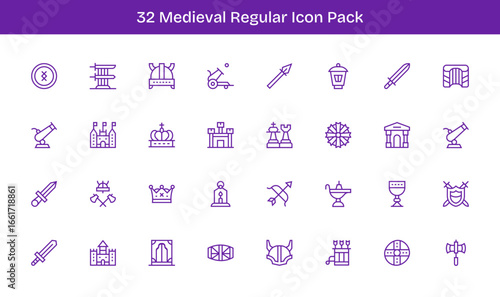 32 Regular Line Icons - Medieval Graphics