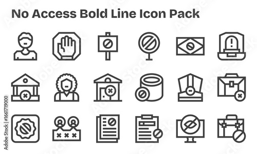 No Access Icon Set - 18 Bold Line Graphics