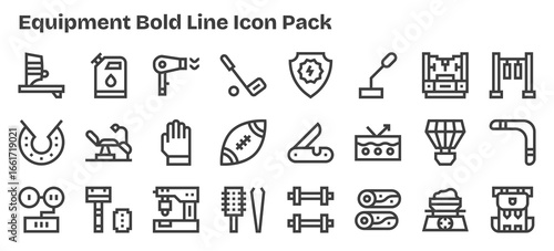 Equipment Icon Set - 24 Bold Outline Graphics
