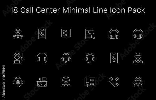 18 Call Center Icons in Minimal Line Aesthetic