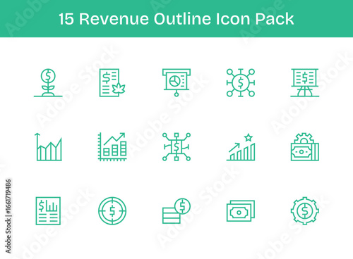 Outline Style Revenue Icons - 15 Vectors