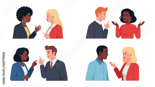 Communication Crossroads: Illustrative depiction of diverse individuals in dynamic, expressive dialogue, each frame capturing unique gestures and perspectives.