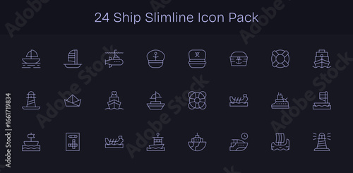 24 Icons for Ship in Slim Line Format