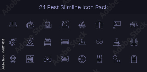 Slim Line Icons - Rest Set with 24 Vectors