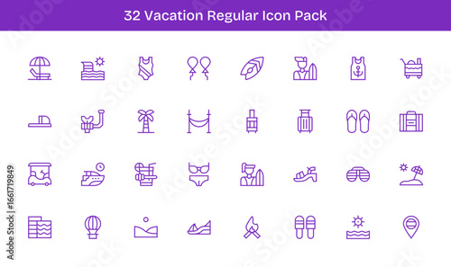 Vacation Icon Set - 32 Regular Line Graphics