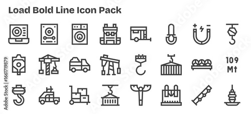 Load Icon Set - 24 Bold Outline Graphics