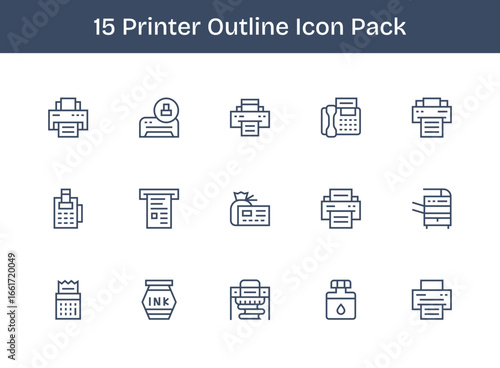 Printer - 15 Outline Vector Illustrations