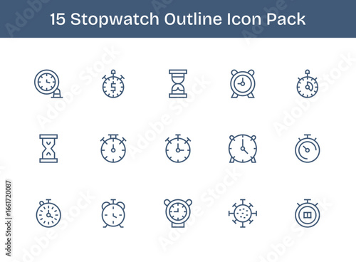 15 Outline Icons - Stopwatch Graphics