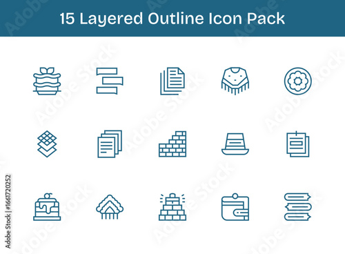Outline Icons - Layered Set with 15 Vectors