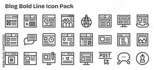 Bold Outline Style Blog Icons - 24 Vectors