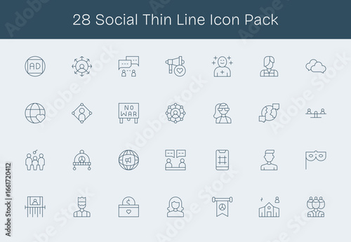 Social Vector Set - 28 Thin Line Icons