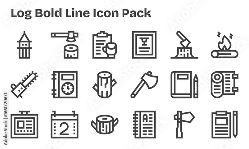 18 Log Icons in Bold Line Aesthetic