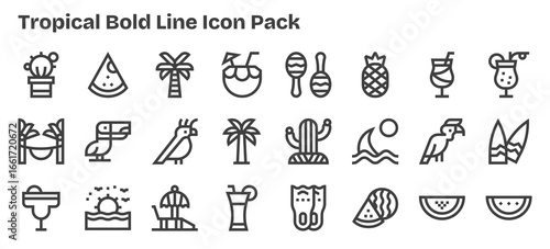 Bold Outline Icons - Tropical Set with 24 Vectors