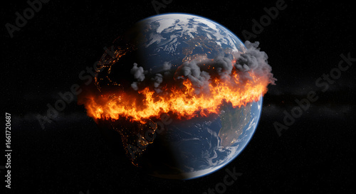 Fototapeta Naklejka Na Ścianę i Meble -  planet earth on fire, symbol of chaos, danger, destruction