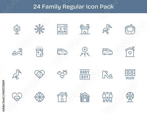 24 Regular Outline Style Icons - Family Collection