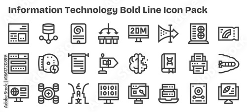 Bold Outline Icons - Information Technology Set with 24 Vectors