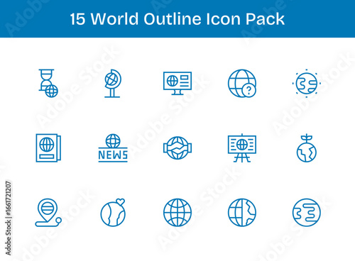 15 World Icons in Outline Aesthetic