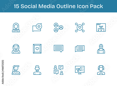 Social Media Vector Set - 15 Outline Icons