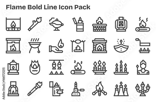 28 Extra Bold Line Designs - Flame Vector Icons
