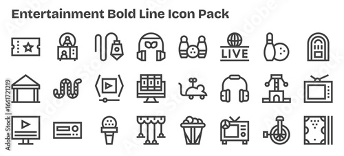 Entertainment - 24 Bold Outline Vector Illustrations