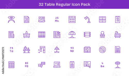 Table Vector Set - 32 Regular Line Icons