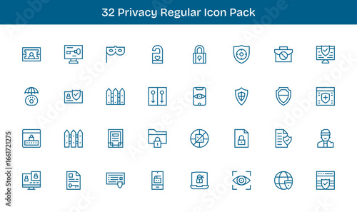 Privacy - 32 Regular Line Vector Illustrations