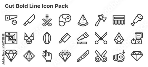 Cut Icon Set - 24 Bold Outline Graphics