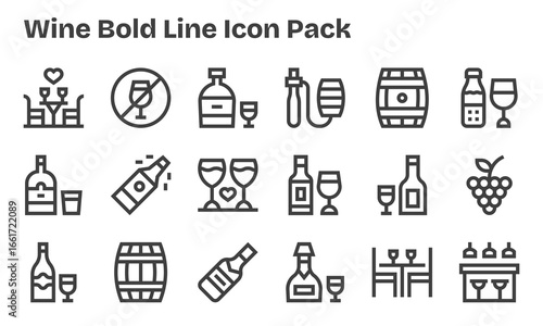 18 Bold Line Style Icons - Wine Collection