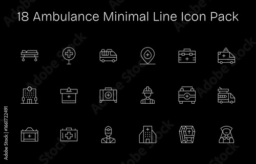 Ambulance Icon Set - 18 Minimal Line Graphics