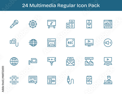 24 Regular Outline Designs - Multimedia Vector Icons