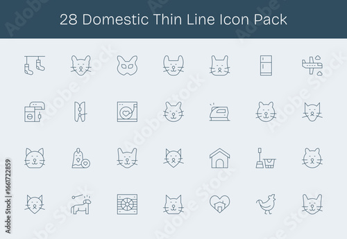 Thin Line Icons - Domestic Set with 28 Vectors
