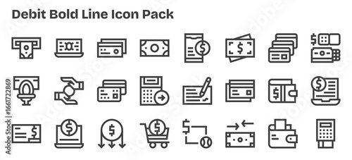 Bold Outline Style Debit Icons - 24 Vectors