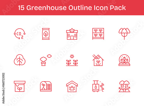 Greenhouse - 15 Outline Vector Illustrations
