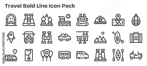 Bold Outline Icons - Travel Set with 24 Vectors